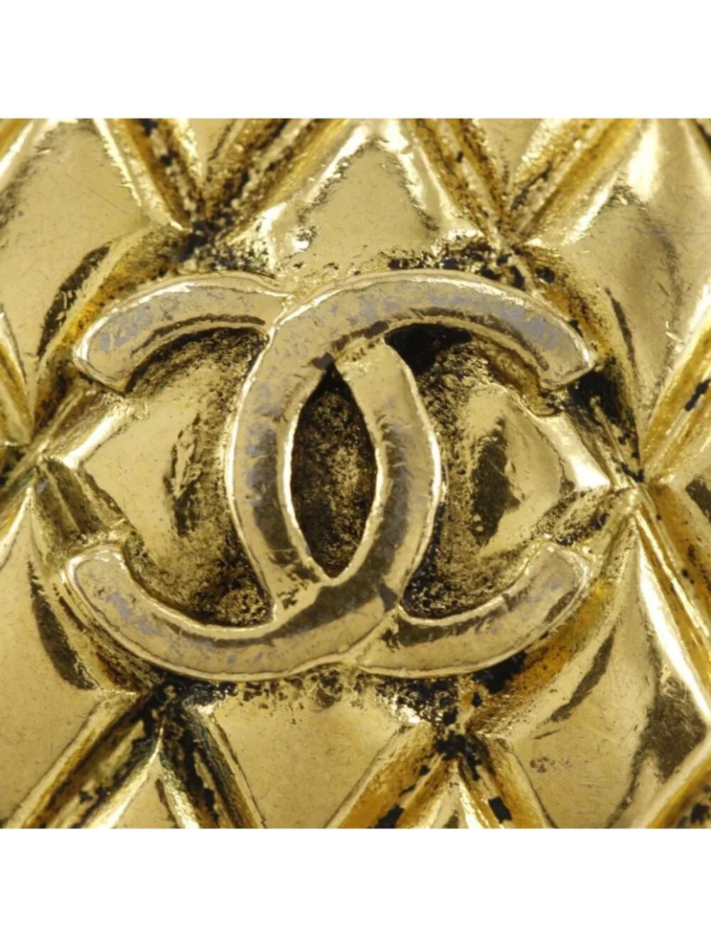 Chanel CC Logo Quilted Vintage Gold Plated 25 Earrings